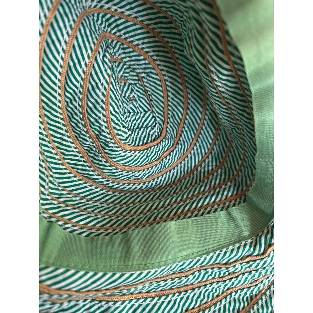 Cynthia Rowley Green & Beige Striped Sun‎ Hat O/S 60% Polyester 40% Paper